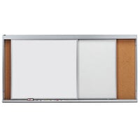 Aarco HSU48-2 48 inch x 96 inch Stationary Cork Board With 2 Horizontal Sliding Marker Boards