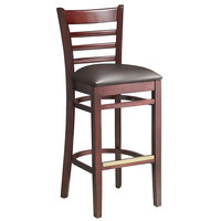Lancaster Table & Seating Mahogany Ladder Back Bar Height Chair with Dark Brown Padded Seat - Detached Seat