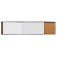 Aarco HSU416-2 48 inch x 192 inch Stationary Cork Board With 2 Horizontal Sliding Marker Boards