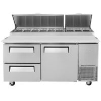 Turbo Air TPR-67SD-D2-N 67 inch Pizza Prep Table with 1 Door and 2 Drawers