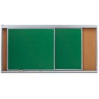 Aarco HSU48-2C 48 inch x 96 inch Stationary Cork Board With 2 Horizontal Sliding Chalk Boards