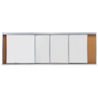 Aarco HSU412-4 48 inch x 144 inch Stationary Cork Board With 4 Horizontal Sliding Marker Boards