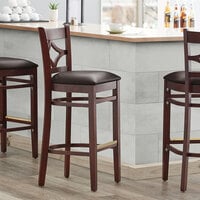 Lancaster Table & Seating Mahogany Diamond Back Bar Height Chair with 2 1/2 inch Dark Brown Padded Seat - Detached Seat