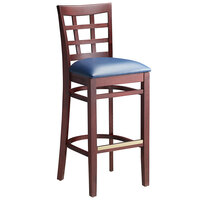 Lancaster Table & Seating Mahogany Window Back Bar Height Chair with Navy Padded Seat - Detached Seat