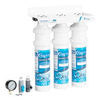 C Pure Oceanloch-L3 Triple Water Filtration System with Oceanloch-L3 Cartridges and Outlet Pressure Gauge - 1 Micron Rating and 5 GPM