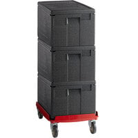 Cambro Cam GoBox® Insulated EPP Pan Carrier Kit with (3) 8" Deep Top Loaders and Hot Red Compact Camdolly®