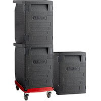 Cambro Cam GoBox® Insulated EPP Pan Carrier Kit with (3) 6 Full-Size Pan Capacity Front Loaders and Hot Red Compact Camdolly®