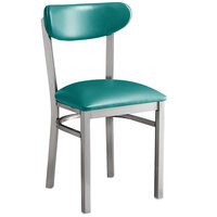 Lancaster Table & Seating Boomerang Clear Coat Finish Chair with 2 1/2 inch Green Vinyl Padded Seat and Back