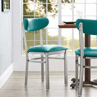 Lancaster Table & Seating Boomerang Dining Height Clear Coat Chair with Green Vinyl Seat and Back