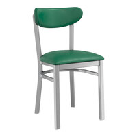 Lancaster Table & Seating Boomerang Series Clear Coat Finish Chair with Green Vinyl Seat and Back