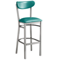 Lancaster Table & Seating Boomerang Bar Height Clear Coat Chair with Green Vinyl Seat and Back