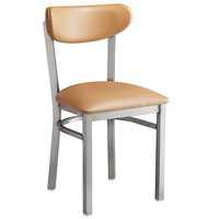 Lancaster Table & Seating Boomerang Clear Coat Finish Chair with 2 1/2 inch Light Brown Vinyl Padded Seat and Back