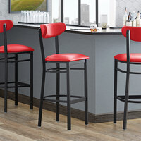Lancaster Table & Seating Boomerang Bar Height Black Coat Chair with Red Vinyl Seat and Back