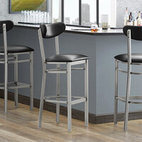 Lancaster Table & Seating Boomerang Bar Height Clear Coat Chair with Black Vinyl Seat and Back