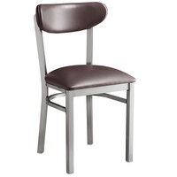 Lancaster Table & Seating Boomerang Clear Coat Finish Chair with 2 1/2" Dark Brown Vinyl Padded Seat and Back