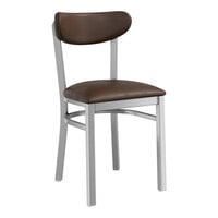 Lancaster Table & Seating Boomerang Series Clear Coat Finish Chair with Dark Brown Vinyl Seat and Back