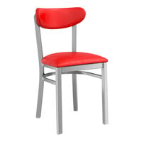 Lancaster Table & Seating Boomerang Series Clear Coat Finish Chair with Red Vinyl Seat and Back