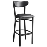 Lancaster Table & Seating Boomerang Bar Height Black Coat Chair with Black Vinyl Seat and Back