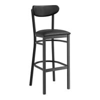 Lancaster Table & Seating Boomerang Series Black Finish Bar Stool with Black Vinyl Seat and Back