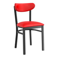 Lancaster Table & Seating Boomerang Series Black Finish Chair with Red Vinyl Seat and Back