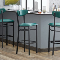 Lancaster Table & Seating Boomerang Bar Height Black Coat Chair with Green Vinyl Seat and Back