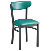 Lancaster Table & Seating Boomerang Black Finish Chair with 2 1/2 inch Green Vinyl Padded Seat and Back