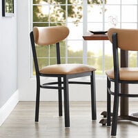 Lancaster Table & Seating Boomerang Black Finish Chair with 2 1/2 inch Light Brown Vinyl Padded Seat and Back