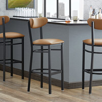 Lancaster Table & Seating Boomerang Bar Height Black Coat Chair with Light Brown Vinyl Seat and Back