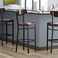 Lancaster Table & Seating Boomerang Bar Height Black Coat Chair with Dark Brown Vinyl Seat and Back