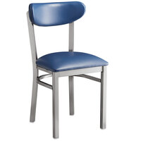 Lancaster Table & Seating Boomerang Clear Coat Finish Chair with 2 1/2 inch Navy Vinyl Padded Seat and Back