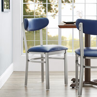 Lancaster Table & Seating Boomerang Dining Height Clear Coat Chair with Navy Vinyl Seat and Back