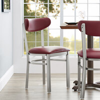 Lancaster Table & Seating Boomerang Dining Height Clear Coat Chair with Burgundy Vinyl Seat and Back