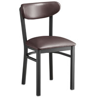 Lancaster Table & Seating Boomerang Black Finish Chair with 2 1/2" Dark Brown Vinyl Padded Seat and Back