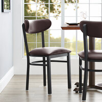 Lancaster Table & Seating Boomerang Black Finish Chair with 2 1/2 inch Dark Brown Vinyl Padded Seat and Back