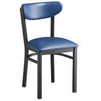 Lancaster Table & Seating Boomerang Black Finish Chair with 2 1/2" Navy Vinyl Padded Seat and Back