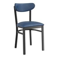 Lancaster Table & Seating Boomerang Series Black Finish Chair with Navy Vinyl Seat and Back