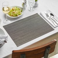 Front of the House XPM108BKV83 Metroweave 16 inch x 12 inch Carbon Rush Woven Vinyl Rectangle Placemat - 12/Pack