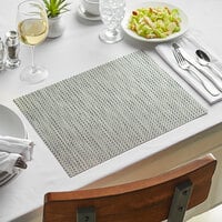 Front of the House XPM041SIV83 Metroweave 16 inch x 12 inch Silver Basketweave Woven Vinyl Rectangle Placemat - 12/Pack