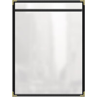 H. Risch, Inc. TES Deluxe Sewn 8 1/2 inch x 11 inch Black 2 View Vinyl Menu Cover with Gold Decorative Corners and Gloss Finish