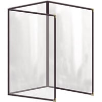 H. Risch, Inc. TET Deluxe Sewn 8 1/2" x 14" Brown 6 View Foldout Vinyl Menu Cover With Gold Decorative Corners and Gloss Finish