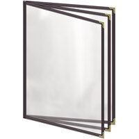 H. Risch, Inc. TETB Deluxe Sewn 8 1/2" x 11" Brown 6 View Vinyl Menu Cover with Gold Decorative Corners and Gloss Finish
