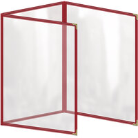 H. Risch, Inc. TET Deluxe Sewn 8 1/2 inch x 11 inch Red 6 View Foldout Vinyl Menu Cover With Gold Decorative Corners and Gloss Finish