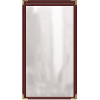 H. Risch, Inc. TES Deluxe Sewn 5 1/2" x 11" Maroon 2 View Vinyl Menu Cover with Gold Decorative Corners and Gloss Finish