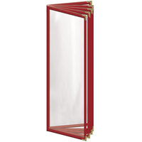 H. Risch, Inc. TE-10V Deluxe Sewn 4 1/4 inch x 14 inch Red 10 View Vinyl Menu Cover with Gold Decorative Corners and Gloss Finish