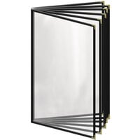 H. Risch, Inc. TE-12V Deluxe Sewn 8 1/2 inch x 14 inch Black 12 View Vinyl Menu Cover with Gold Decorative Corners and Gloss Finish