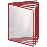 H. Risch, Inc. TE-12V Deluxe Sewn 8 1/2 inch x 11 inch Red 12 View Vinyl Menu Cover with Gold Decorative Corners and Gloss Finish