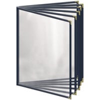 H. Risch, Inc. TE-12V Deluxe Sewn 8 1/2" x 11" Blue 12 View Vinyl Menu Cover with Gold Decorative Corners and Gloss Finish