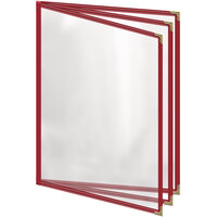H. Risch, Inc. TETB Deluxe Sewn 8 1/2 inch x 11 inch Red 6 View Vinyl Menu Cover with Gold Decorative Corners and Gloss Finish
