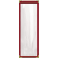 H. Risch, Inc. TES Deluxe Sewn 4 1/4 inch x 14 inch Red 2 View Vinyl Menu Cover with Gold Decorative Corners and Gloss Finish
