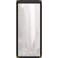 H. Risch, Inc. TES Deluxe Sewn 5 1/2 inch x 8 1/2 inch Black 2 View Vinyl Menu Cover with Gold Decorative Corners and Gloss Finish